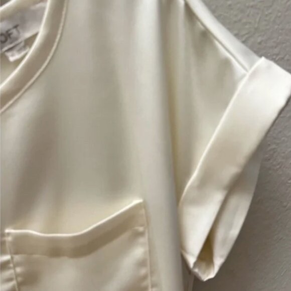 LOFT Satin Pocket Tee Blouse – Ivory Satin Luxe - Picture 3 of 4